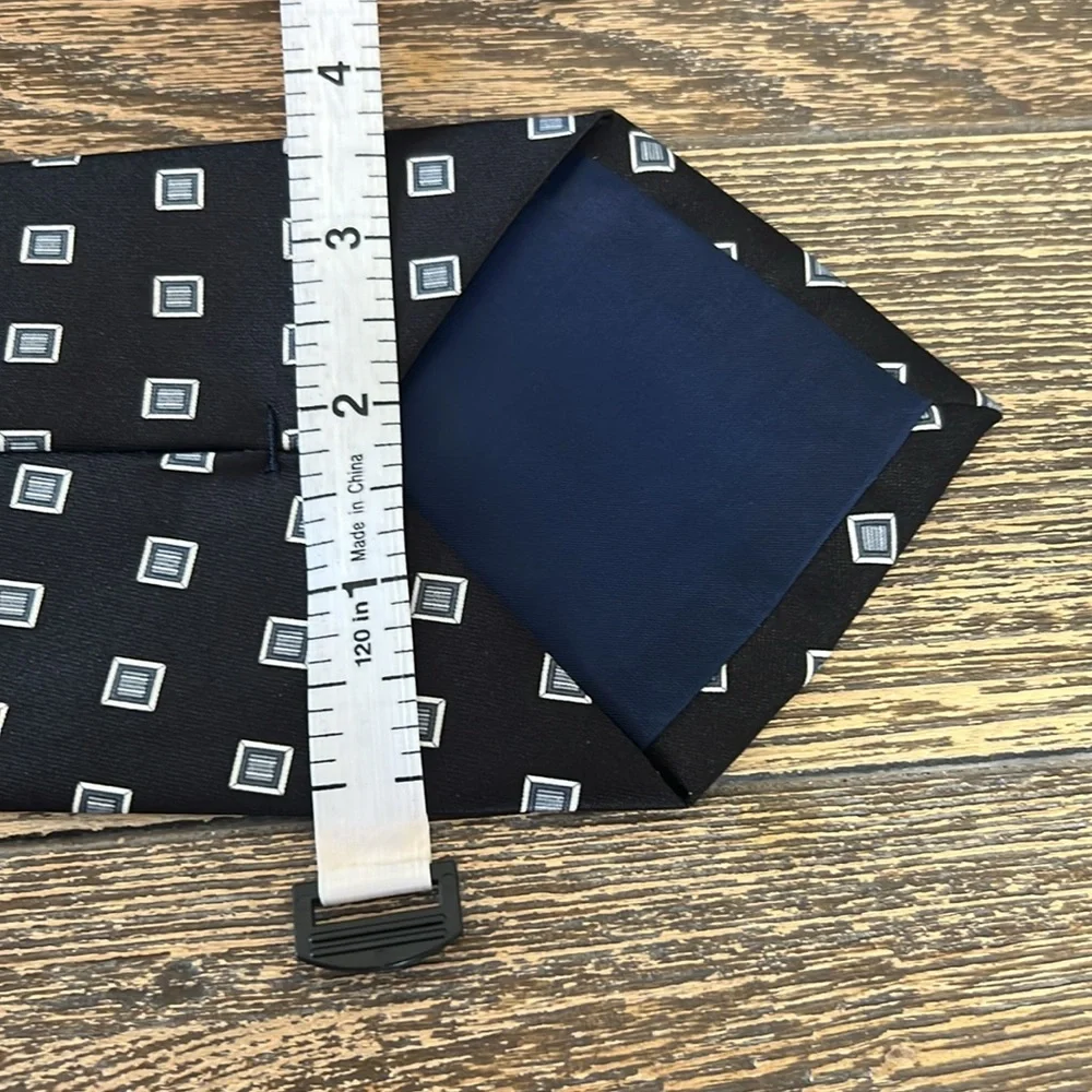 Rene Chagal Classic Black and Gray Geometric Silk Tie Hand Made‎